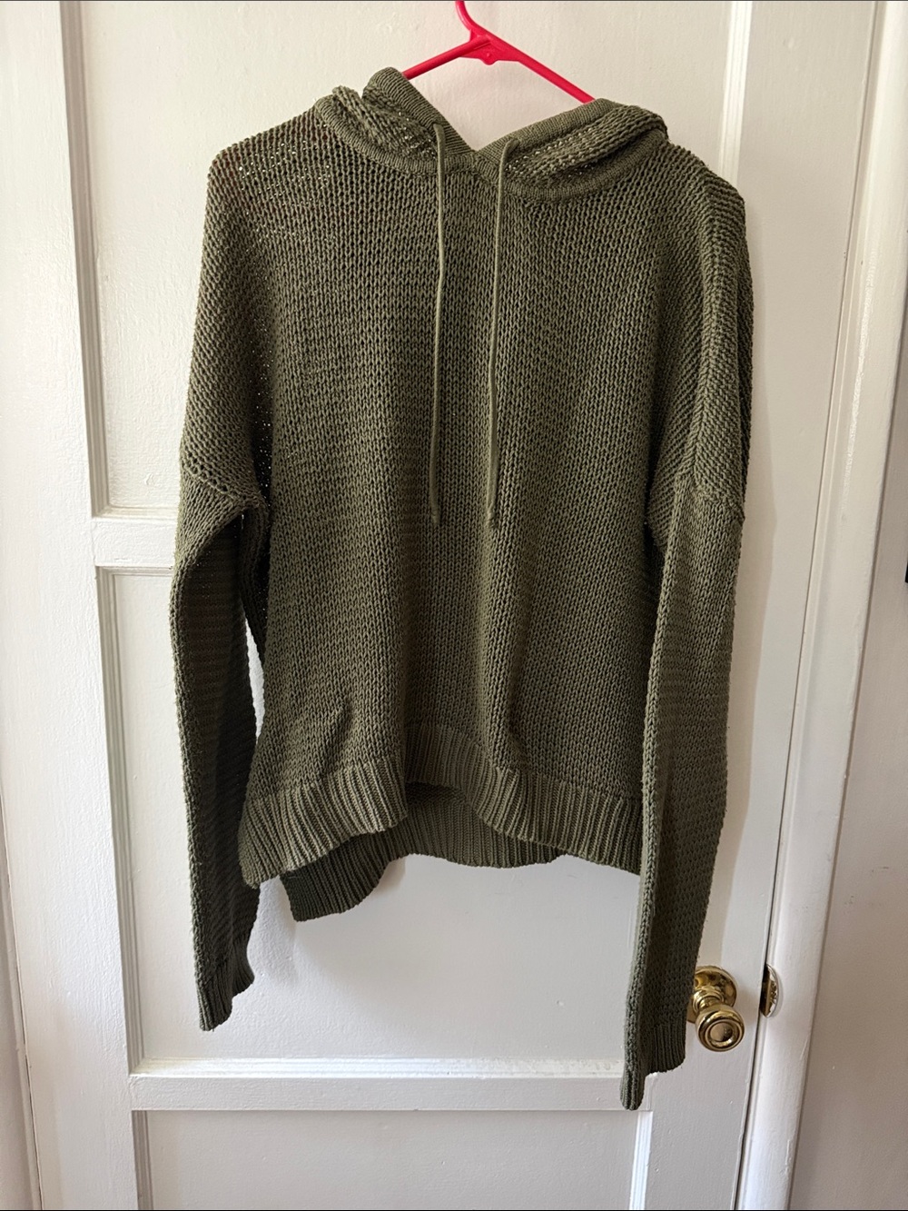 Aqua Olive Green Hooded Knit Sweater